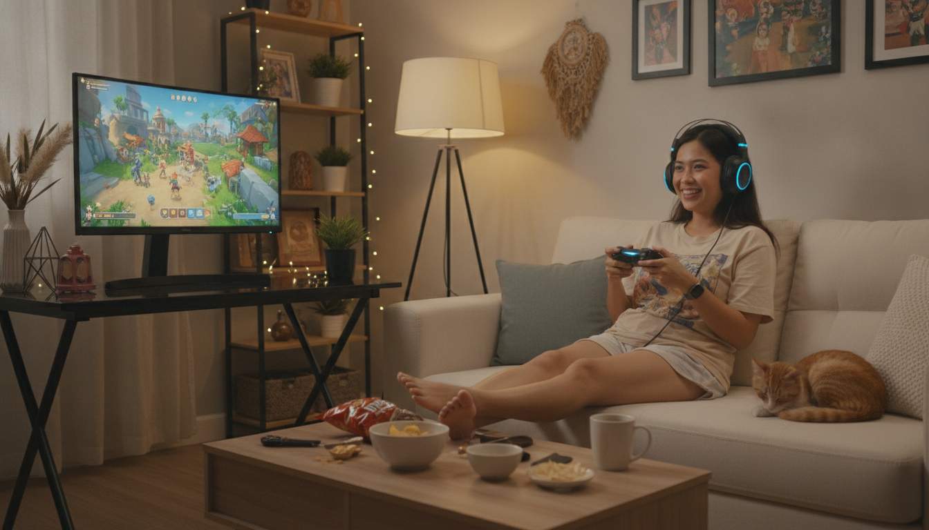 A woman enjoying online gaming