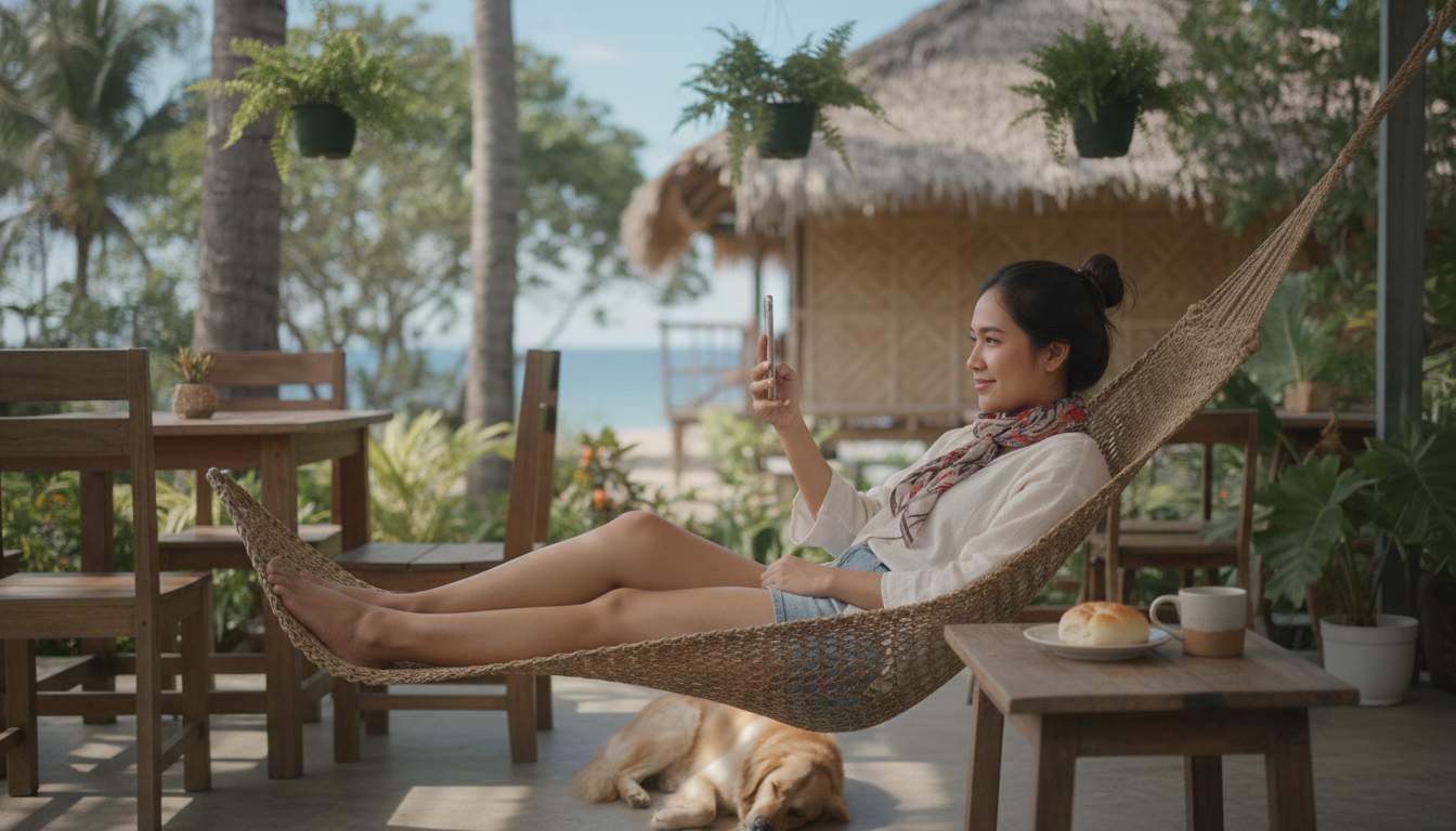 Philippines woman using smartphone